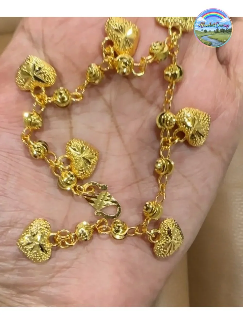 23K 24K Thai Baht Yellow Gold Plated Charm Bangle Bracelet 7.5 inch Women